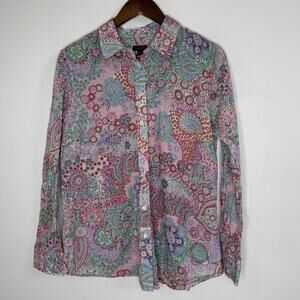 Talbots Shirt Womens Large Multicolor Paisley Floral Button Front Long Sleeve